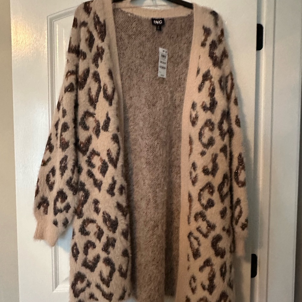 INC International Concepts Women's Animal Print Cardigan - Tan and Brown